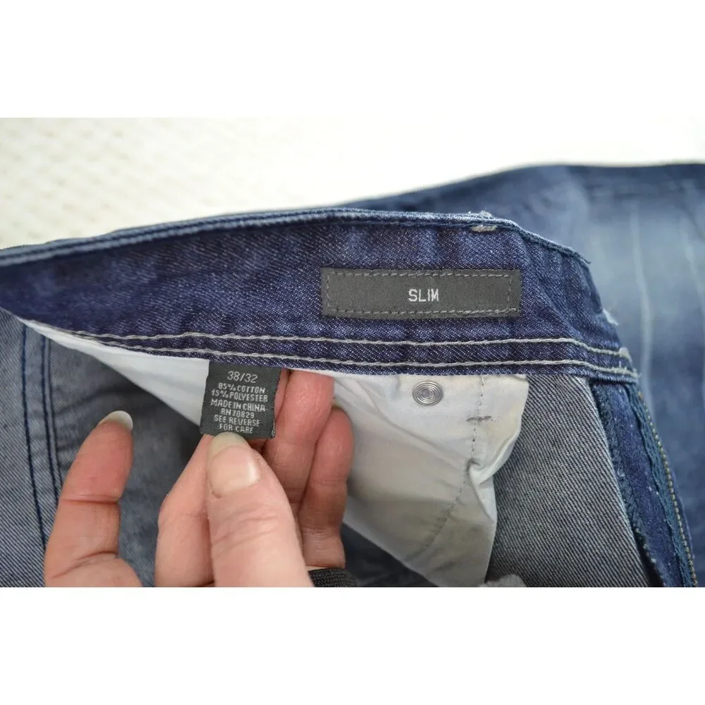 CJ Black Men's 38x32 Slim Fit Dark Wash Distressed Tapered Jeans